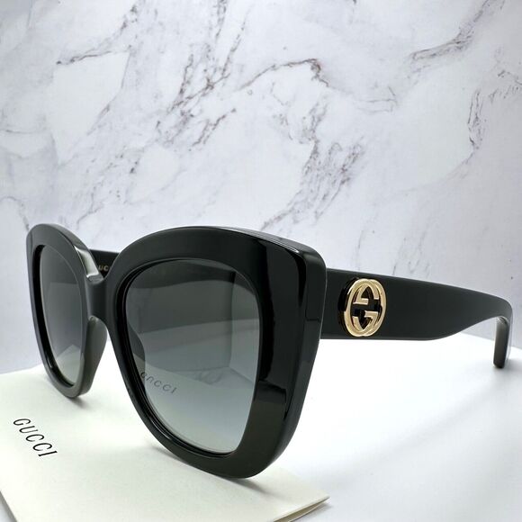 New GUCCI Sunglasses Black Gold Cat Eye Square Gradient Lens Womens - Picture 15 of 16